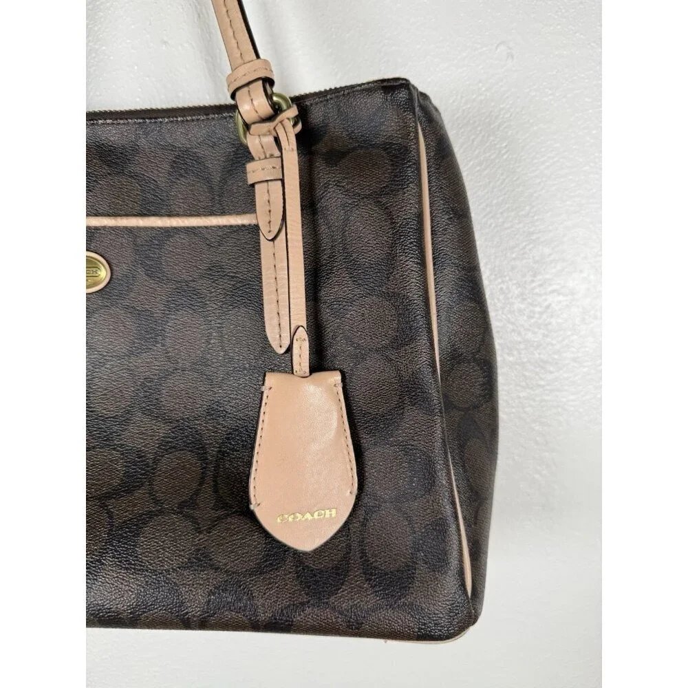 Coach Signature Peyton Double Zip Carryall Tote Shoulder Bag Purse Brown F26187